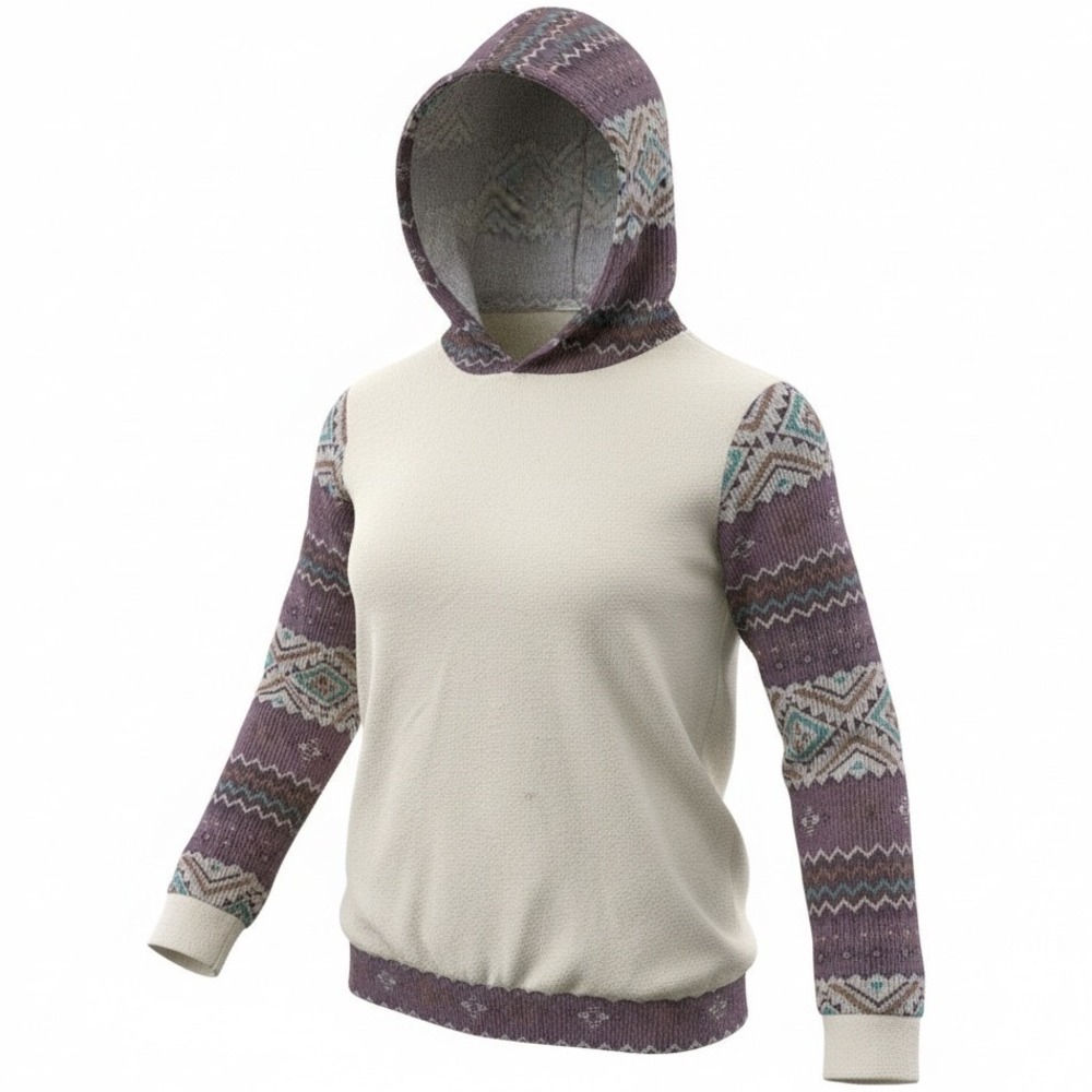 Lovely Melody Hoodie Women's Large Cream Purple Southwestern Tribal Pullover